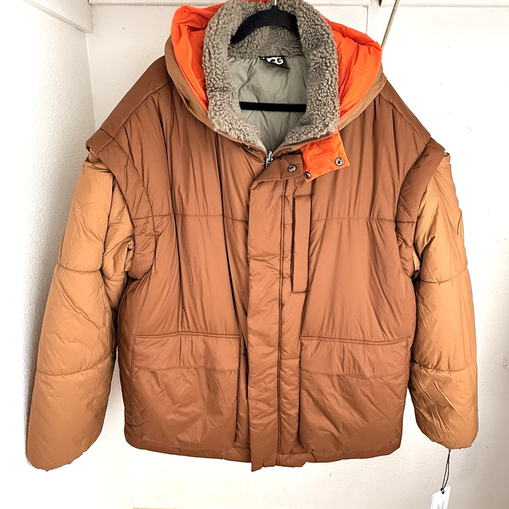 UGG Kristian Convertible Puffer Coat Vest Unisex L/XL 1158696 Pecan/Moss NWT